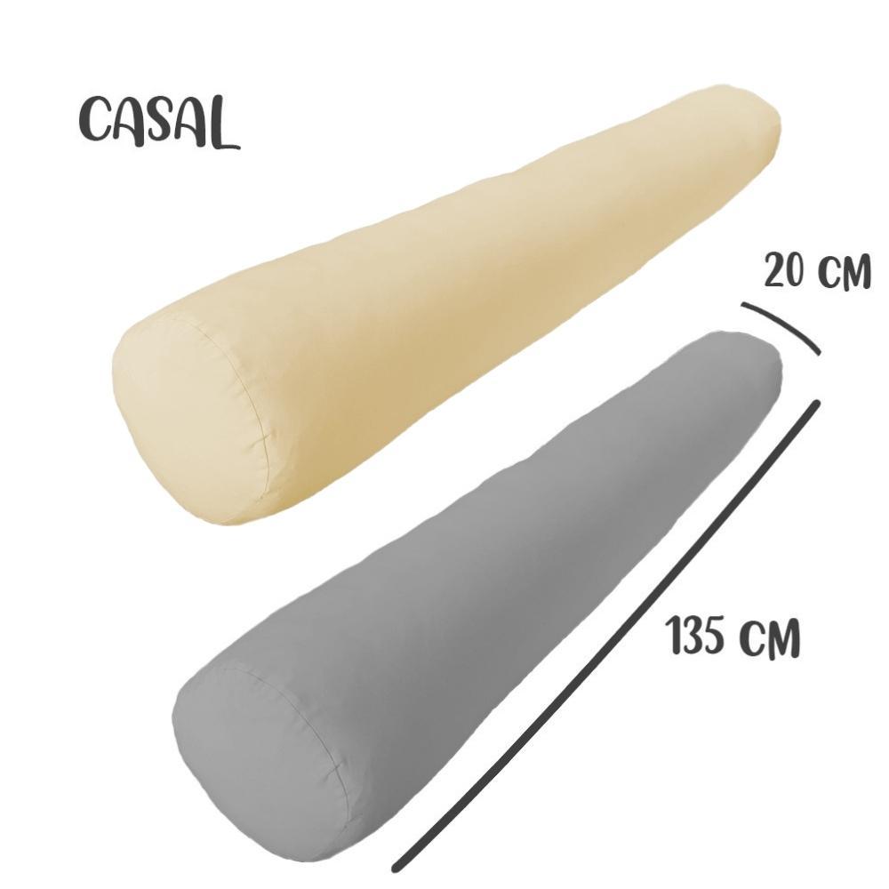 Kit 02 Capas Para Rolo De Cabeceira Casal 135x20cm Cinza e Cru Arrumadinho Enxovais