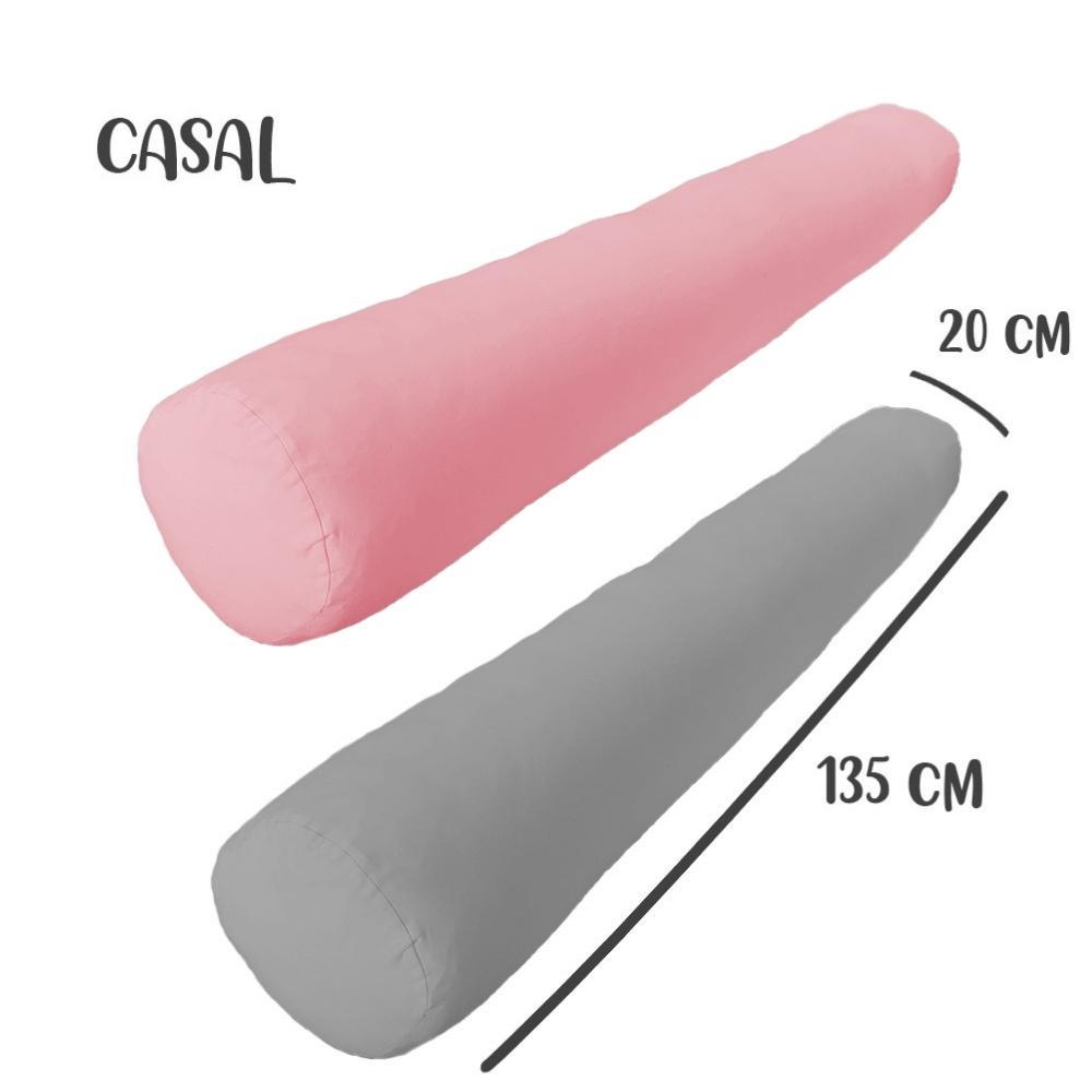 Kit 02 Capas Para Rolo De Cabeceira Casal 135x20cm Cinza e Rosa Arrumadinho Enxovais