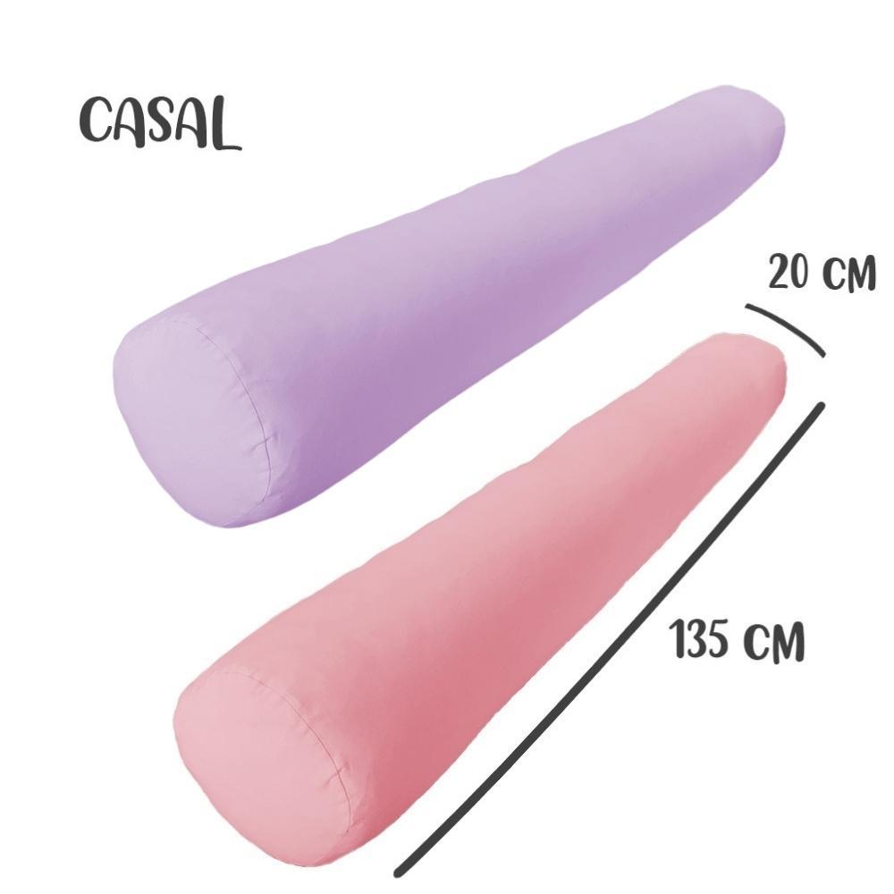 Kit 02 Capas Para Rolo De Cabeceira Casal 135x20cm Rosa e Lilás Arrumadinho Enxovais