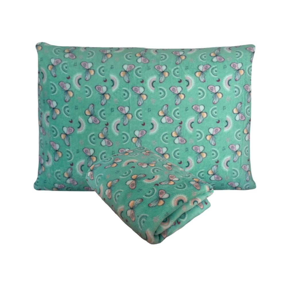 Kit Fronha e Lençol com Elástico Solteiro Plush Microfibra Fleece Borboletinhas Arrumadinho Enxovais