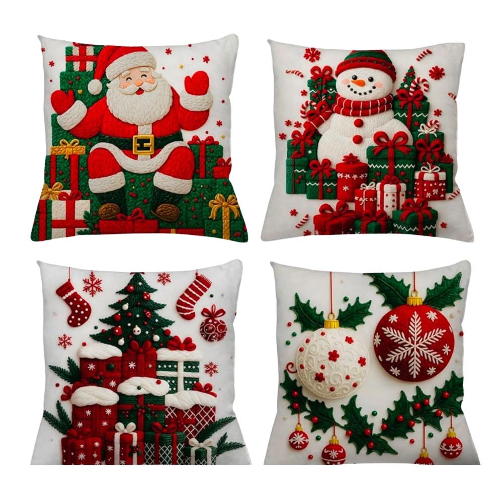 Kit 4 Capas Para Almofada Natalina 43x43cm Estampa Dez Arrumadinho