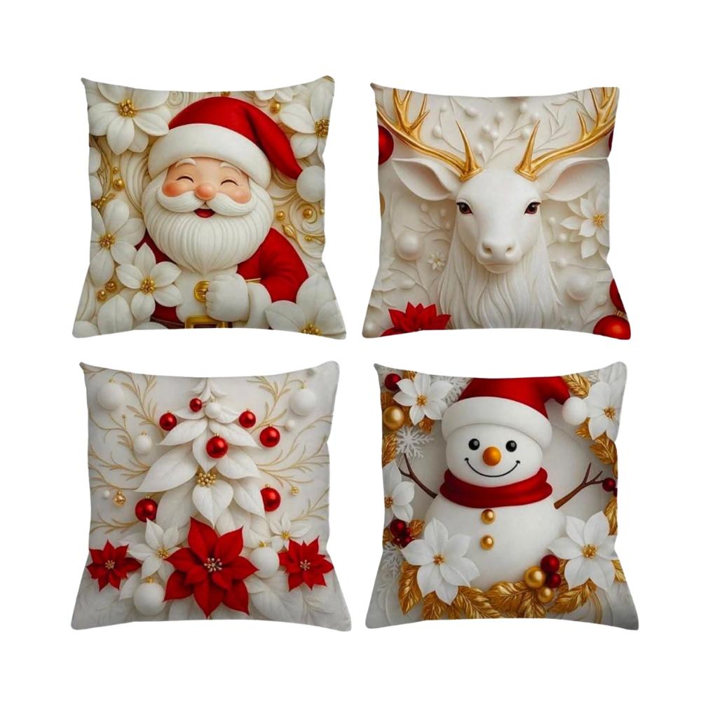 Kit 4 Capas Para Almofada Natalina 43x43cm Estampa Dois Arrumadinho