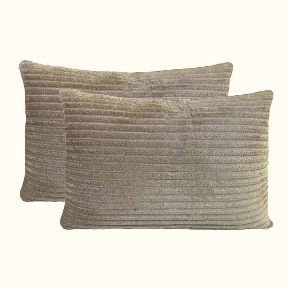 Kit 02 Fronhas 50cm x 70cm Plush Fleece Canelado Bege Arrumadinho Enxovais