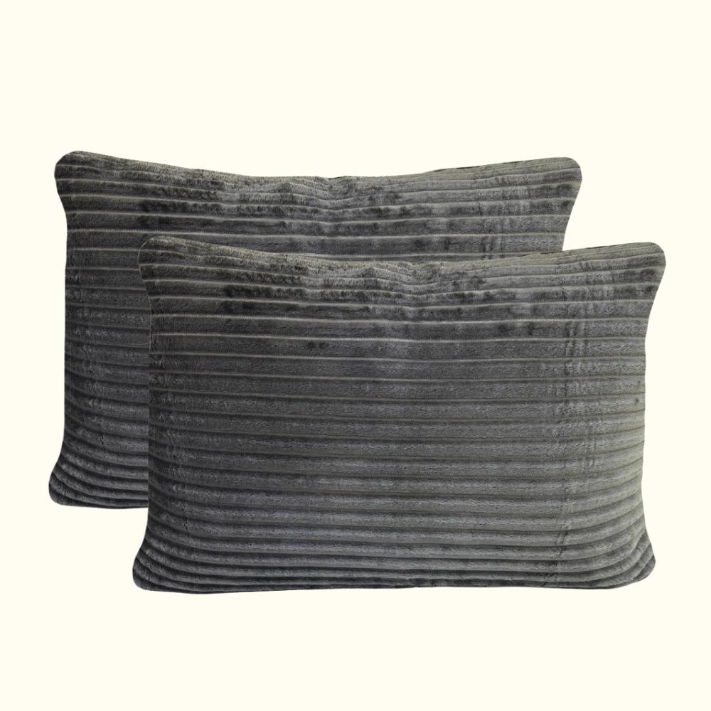 Kit 02 Fronhas 50cm x 70cm Plush Fleece Canelado Cinza Arrumadinho Enxovais