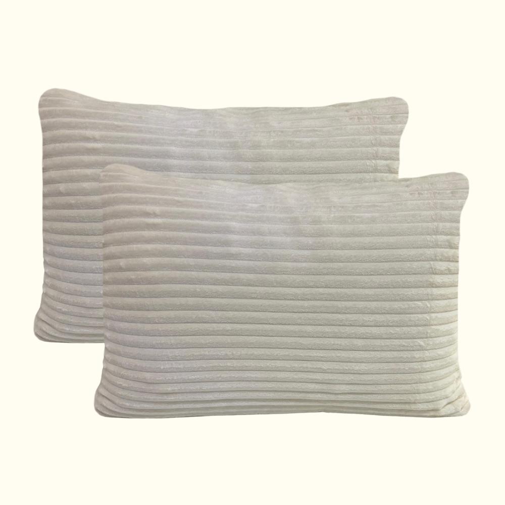 Kit 02 Fronhas 50cm x 70cm Plush Fleece Canelado Off White Arrumadinho Enxovais