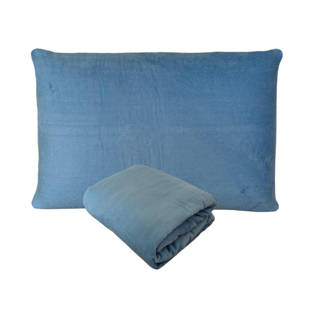 Kit Fronha e Lençol com Elástico Mini Cama Plush Microfibra Fleece Azul Claro Arrumadinho Enxovais