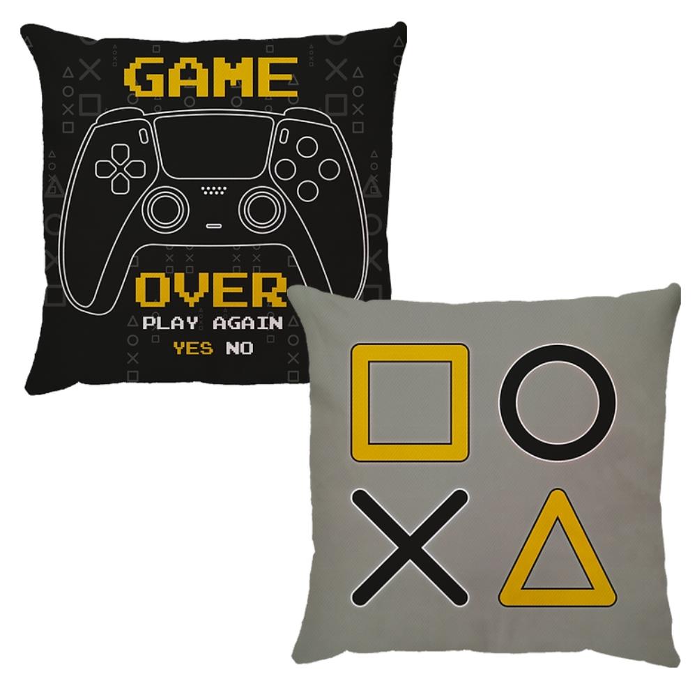 Kit 2 Capas Para Almofada 45x45cm Infantil Game Preto e Cinza Dud Almofadas
