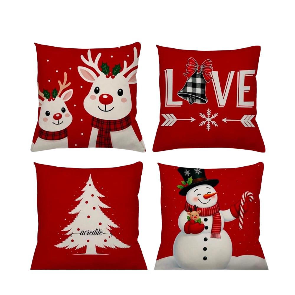 Kit 4 Capas Para Almofada Natalina 43x43cm Estampa Nove Arrumadinho