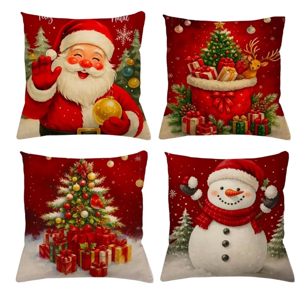 Kit 4 Capas Para Almofada Natalina 43x43cm Estampa Oito Arrumadinho