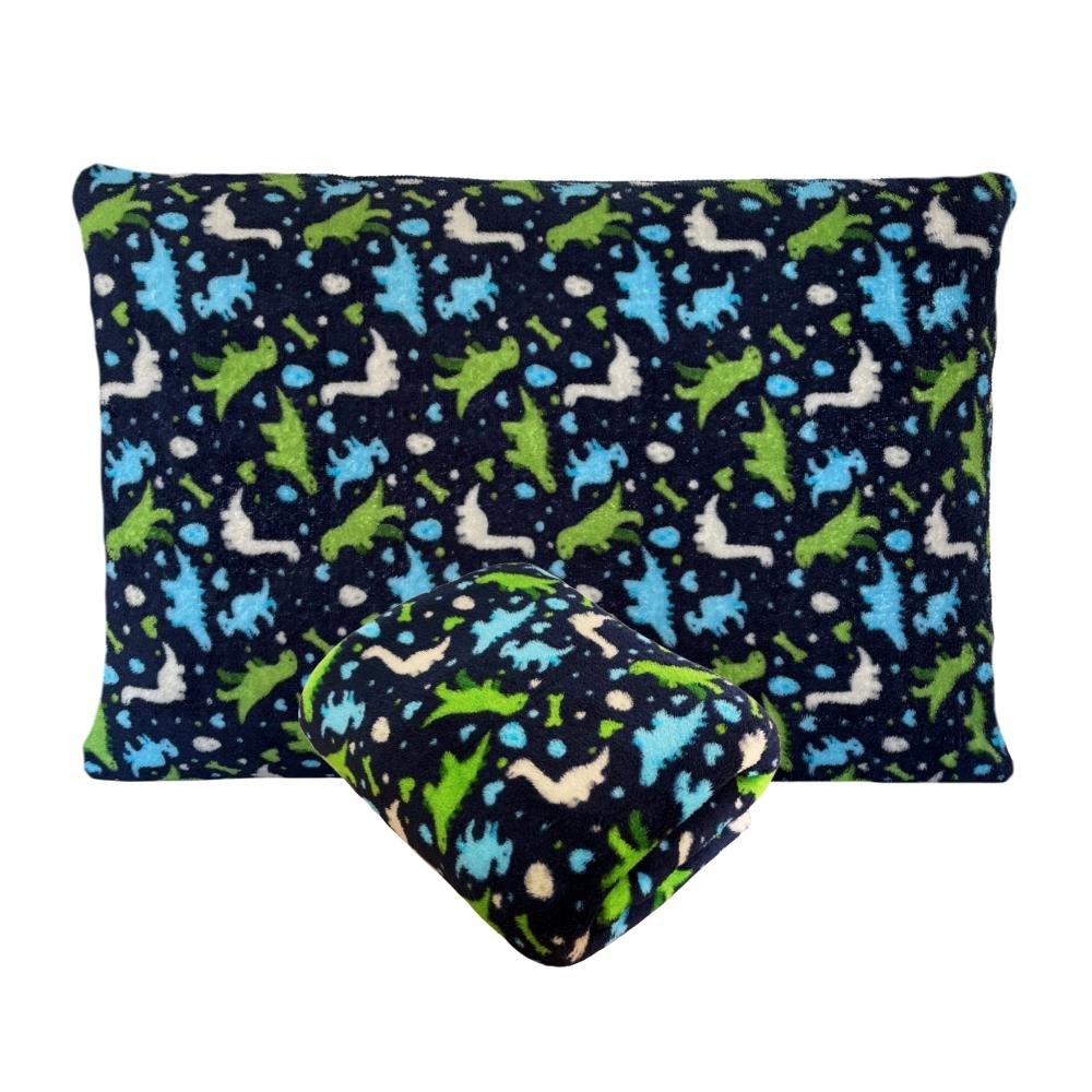 Kit Fronha e Lençol Elástico Berço Americano Plush Microfibra Fleece Dino Arrumadinho Enxovais