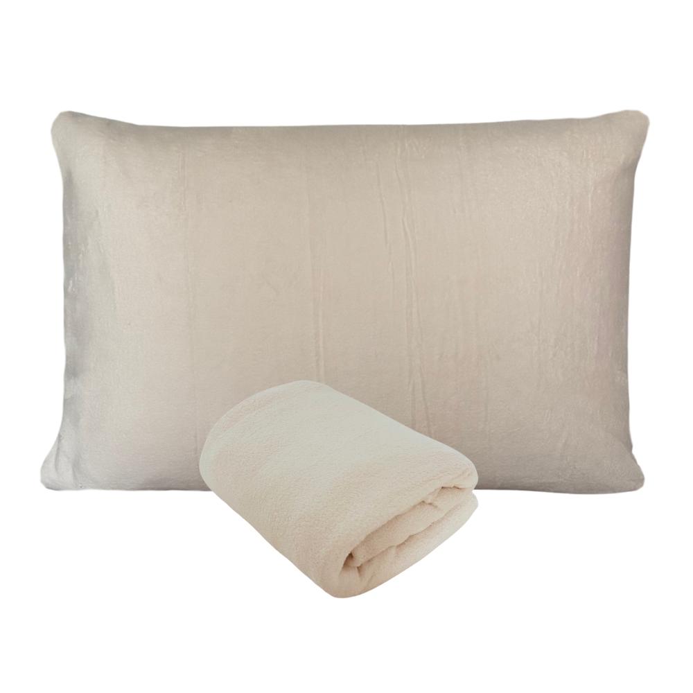 Kit Fronha e Lençol Elástico Solteiro 1,20m Viúva Plush Microfibra Fleece Off White Arrumadinho Enxovais