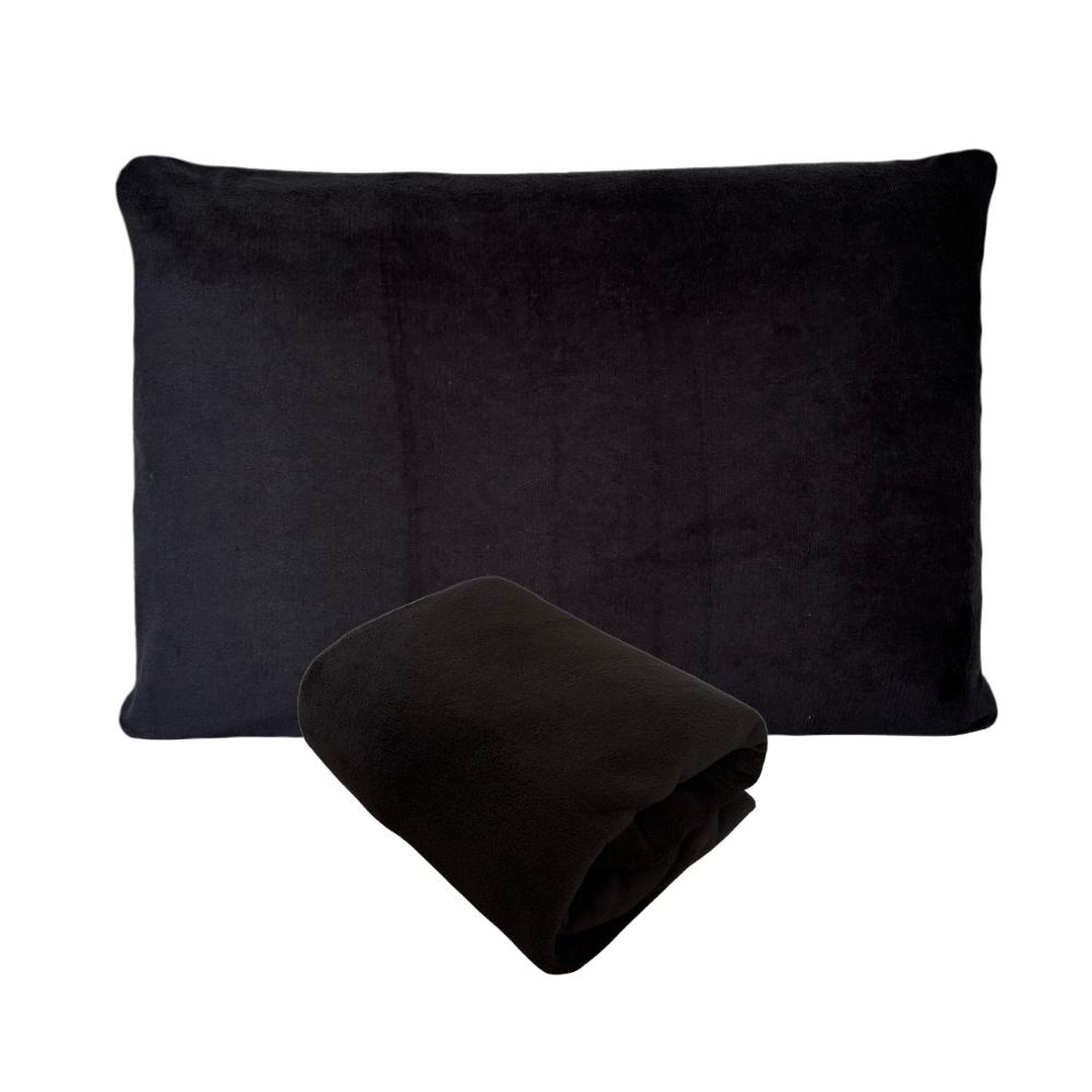 Kit Fronha e Lençol com Elástico Solteiro Especial King 96cm Plush Microfibra Fleece Preto Arrumadinho Enxovais