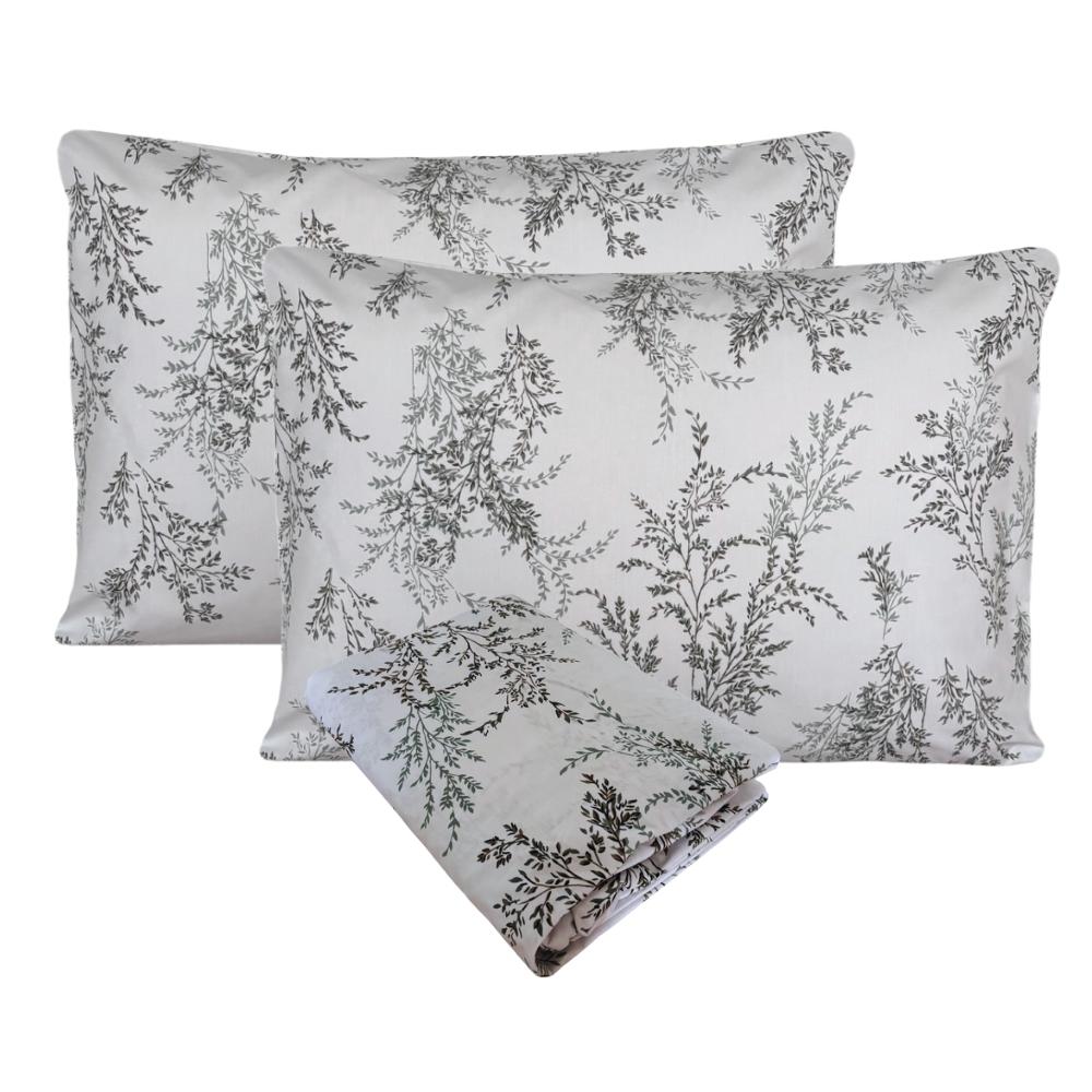 Fronhas e Lençol de Elástico Flora Queen 1,58x1,98m Percal 200 Fios 100% Algodão Arrumadinho