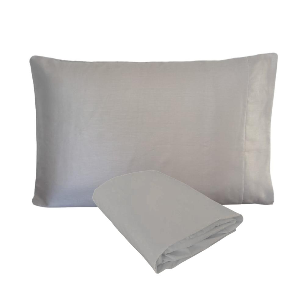 Kit Fronha e Lençol de Elástico Mini Berço Percal 300 Fios 100% Algodão Cinza Arrumadinho Enxovais