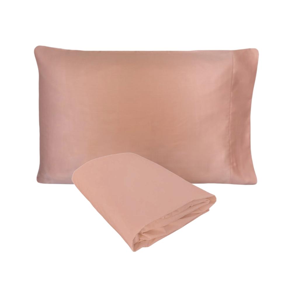 Kit Fronha e Lençol de Elástico Solteiro Percal 300 Fios 100% Algodão Rose Arrumadinho Enxovais