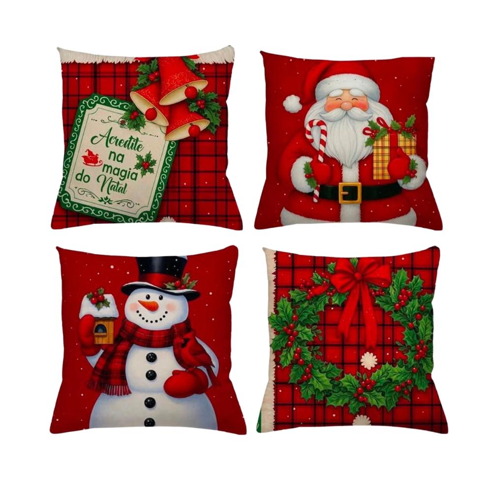 Kit 4 Capas Para Almofada Natalina 43x43cm Estampa Um Arrumadinho