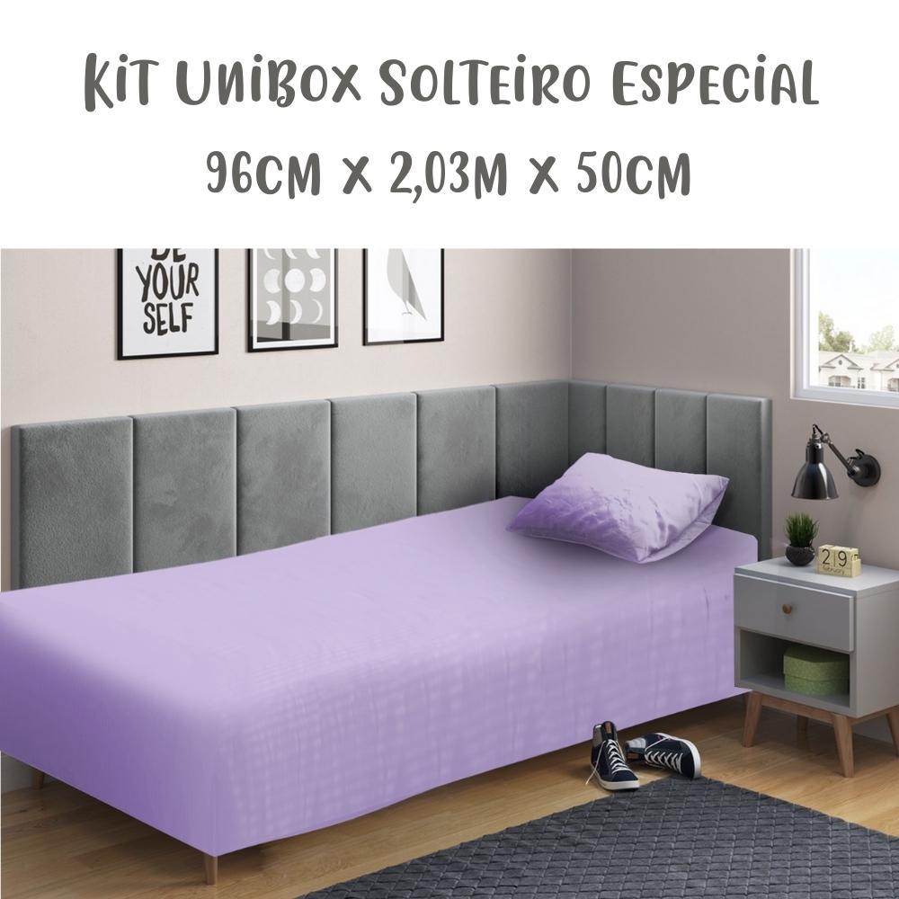 Jogo de lençol 2 Peças Box Conjugado Unibox Solteiro King Especial Lilás Arrumadinho Enxovais