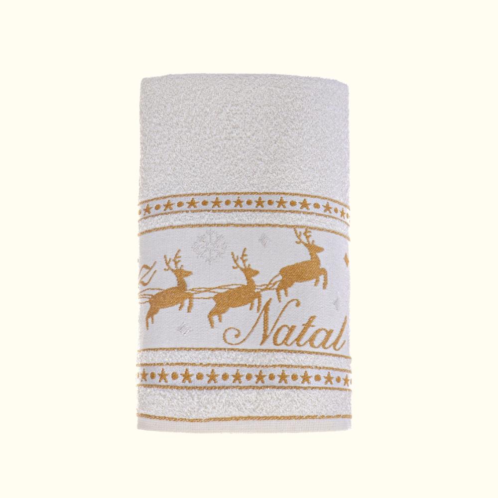 Toalha de Lavabo Feliz Natal Trenó Marfim Bene Casa