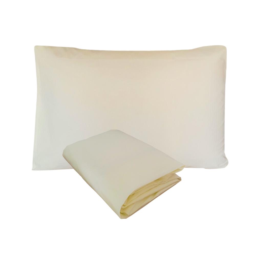Kit Fronha e Lençol de Elástico Solteiro Viúva 1,20m Percal 200 Fios 100% Algodão Marfim Arrumadinho Enxovais