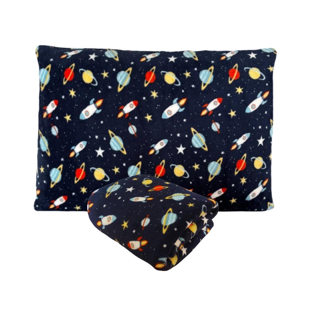 Kit Fronha e Lençol com Elástico Solteiro Especial King 96cm Plush Microfibra Fleece Infantil Planetas Arrumadinho Enxovais