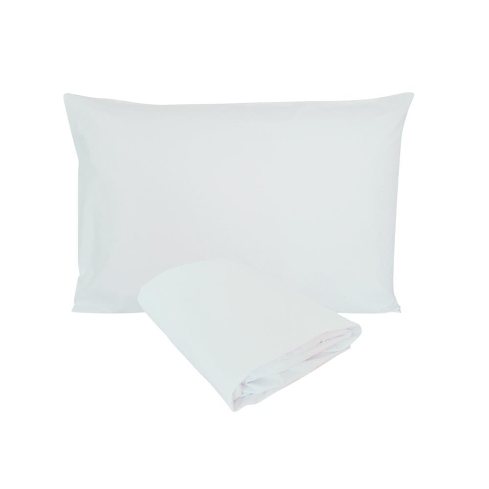 Kit Fronha e Lençol de Elástico Mini Cama Percal 400 Fios 100% Algodão Branco Arrumadinho Enxovais