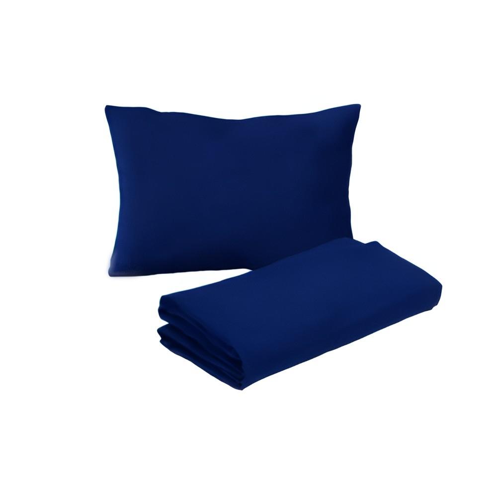 Jogo de Lençol 2 Peças Solteiro 78x188x18cm Cama Auxiliar Azul Marinho Arrumadinho Enxovais