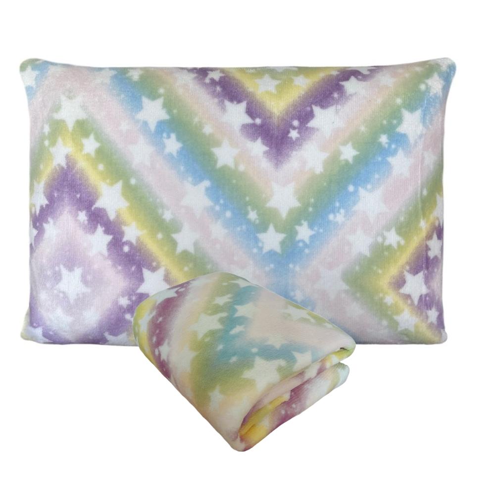 Kit Fronha e Lençol com Elástico Solteiro Especial King 96cm Plush Microfibra Fleece Infantil Estrelas Arrumadinho Enxovais