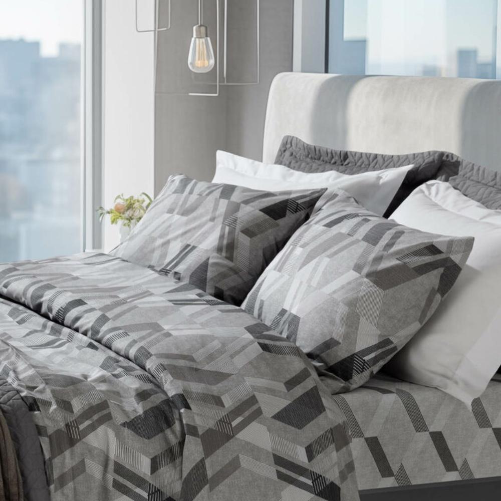 Jogo de Cama Casal Percal 200 Fios 100% Algodão Home Design Sort 5 Linhas Cinza Corttex