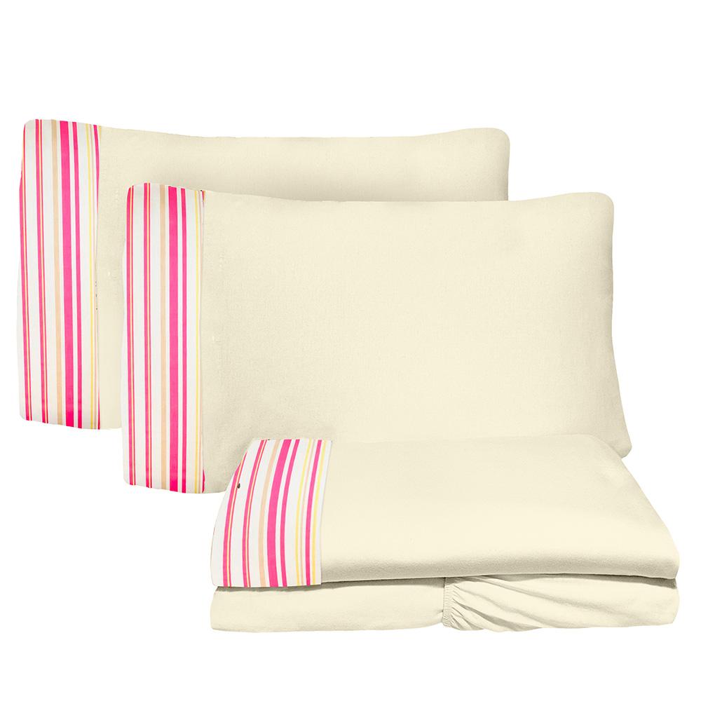 Jogo De Lençol 4 Peças Queen 1,58m x 1,98m Listras 01 Cru Arrumadinho Enxovais