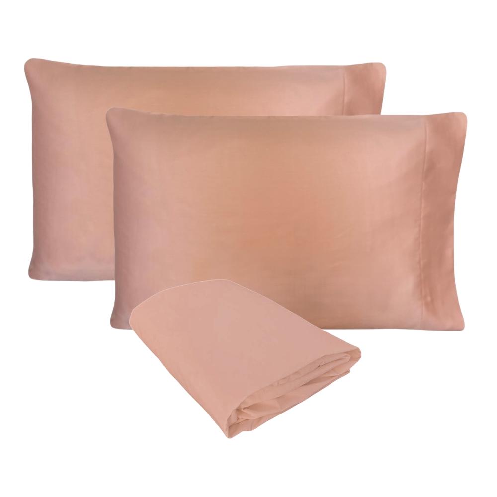 Kit 02 Fronhas e Lençol de Elástico Queen 1,58x1,98m Percal 300 Fios 100% Algodão Rose Arrumadinho Enxovais