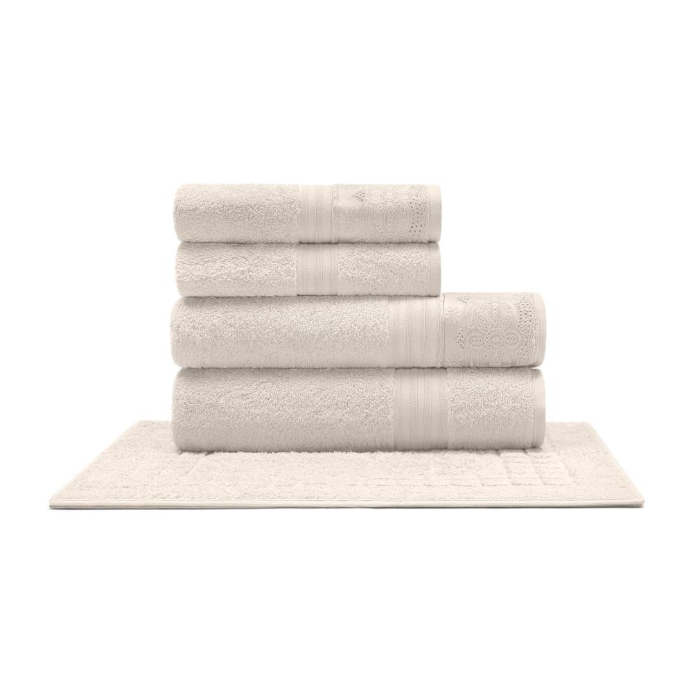 Jogo De Banho com Renda 5 Peças em Algodão Egípcio Cristal Luisa Marfim Buettner