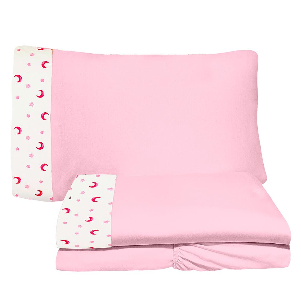 Jogo de Lençol 3 Peças Mini Cama Luar Rosa 100% Algodão Arrumadinho Enxovais