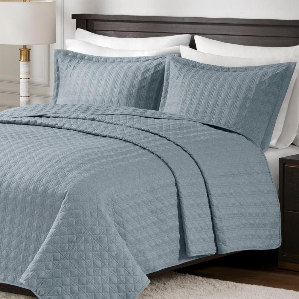 Kit Colcha 3 Peças Lyon Super King 2,80x3,00m Azul Corttex