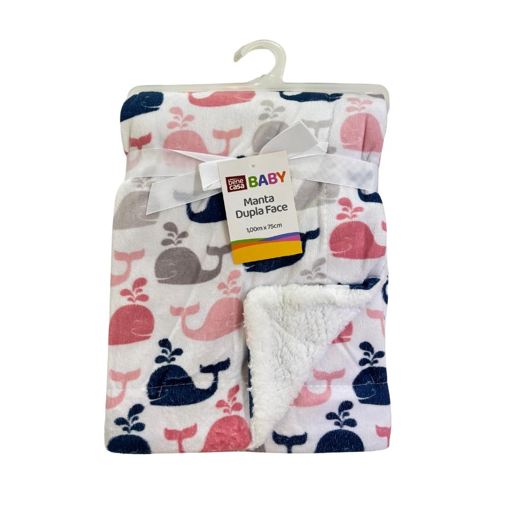 Manta Para Bebê Baby Dupla Face Baleias Rosa 75x100cm Bene Casa