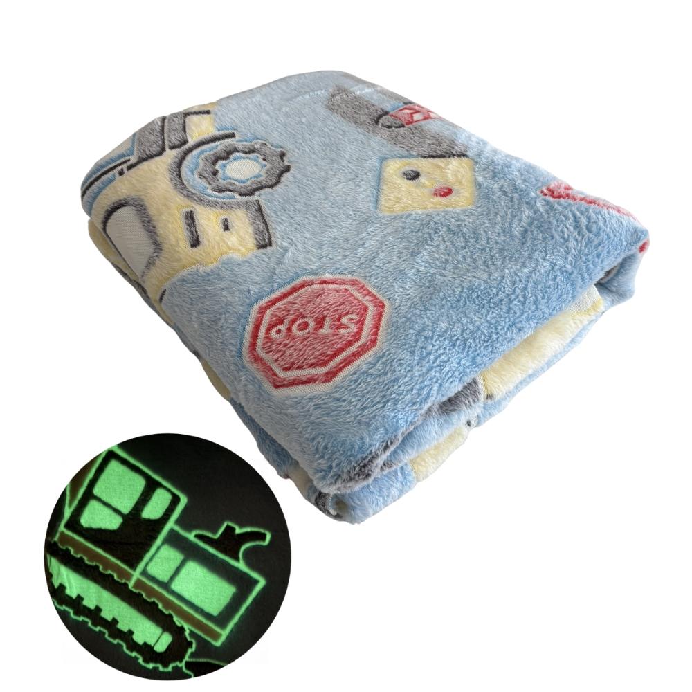 Manta Cobertor Solteiro Infantil Brilha no Escuro Caminhões e Tratores