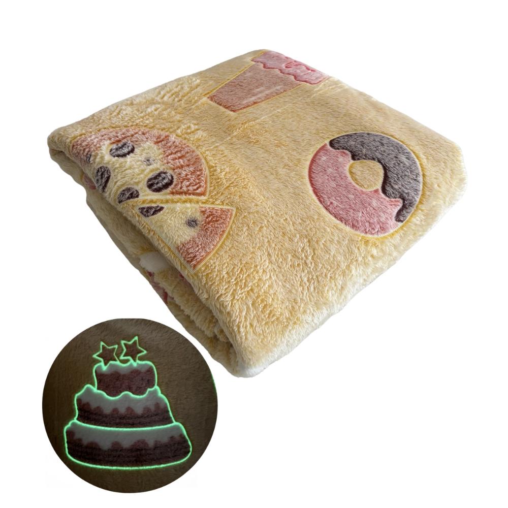 Manta Cobertor Solteiro Infantil Brilha no Escuro Comidinhas