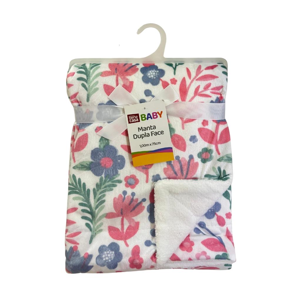 Manta Para Bebê Baby Dupla Face Flores Rosa e Lilás 75x100cm Bene Casa