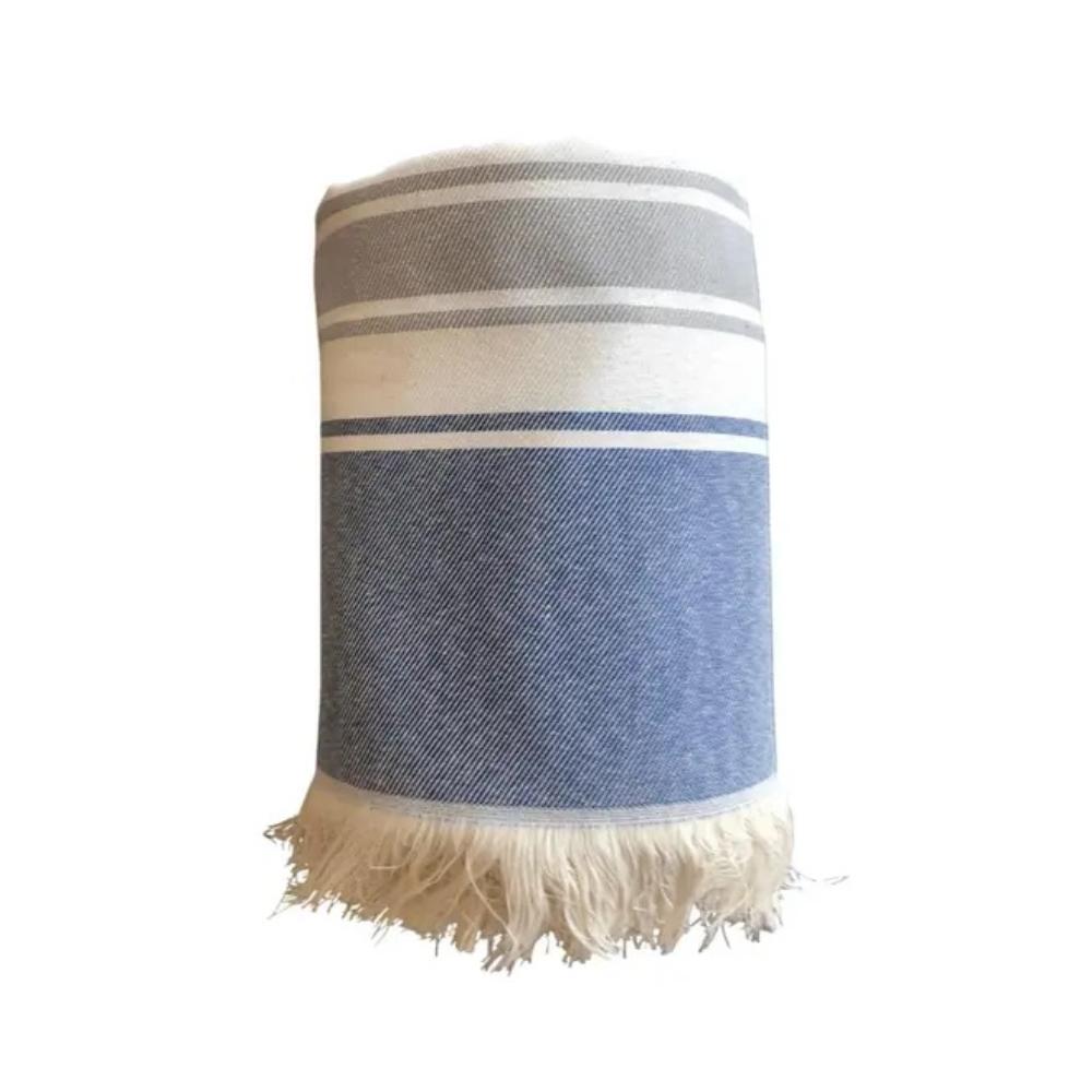 Manta Para Sofá Vicenza Marfim e Azul Marinho 1,50m x 2,20m Teka