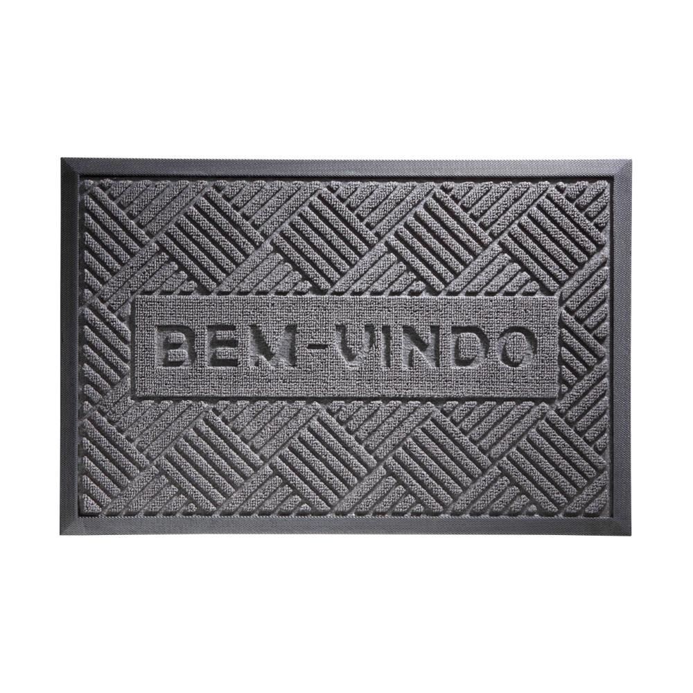 Tapete Emborrachado Entrada Michigan 40x60cm Bem-Vindo Cinza Corttex