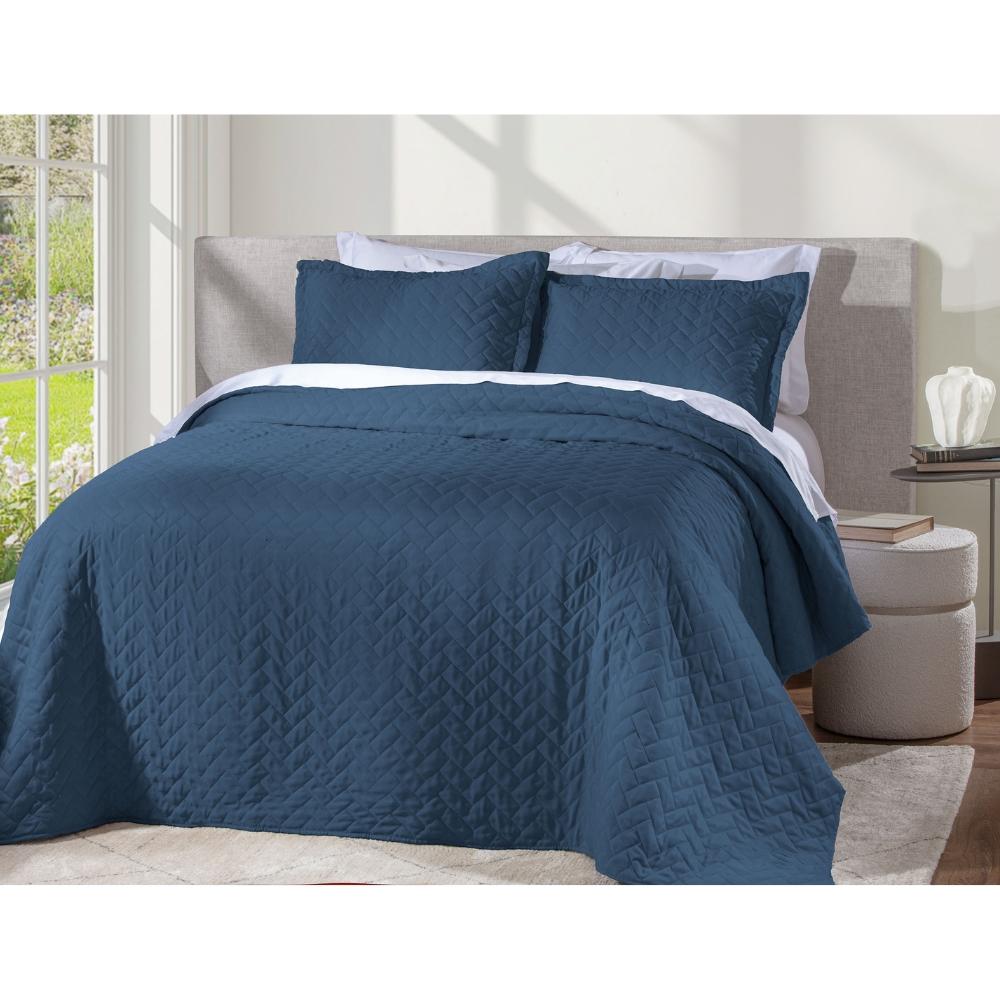 Kit Colcha 3 Peças King 2,60x2,80m Attuale Monaco Azul Marinho Corttex