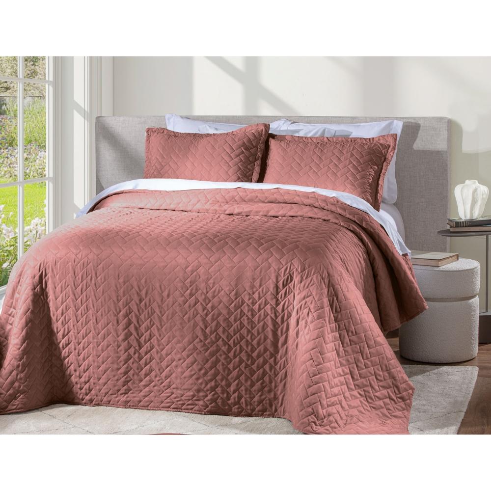 Kit Colcha 3 Peças Casal 2,20x2,40m Attuale Monaco Rose Corttex