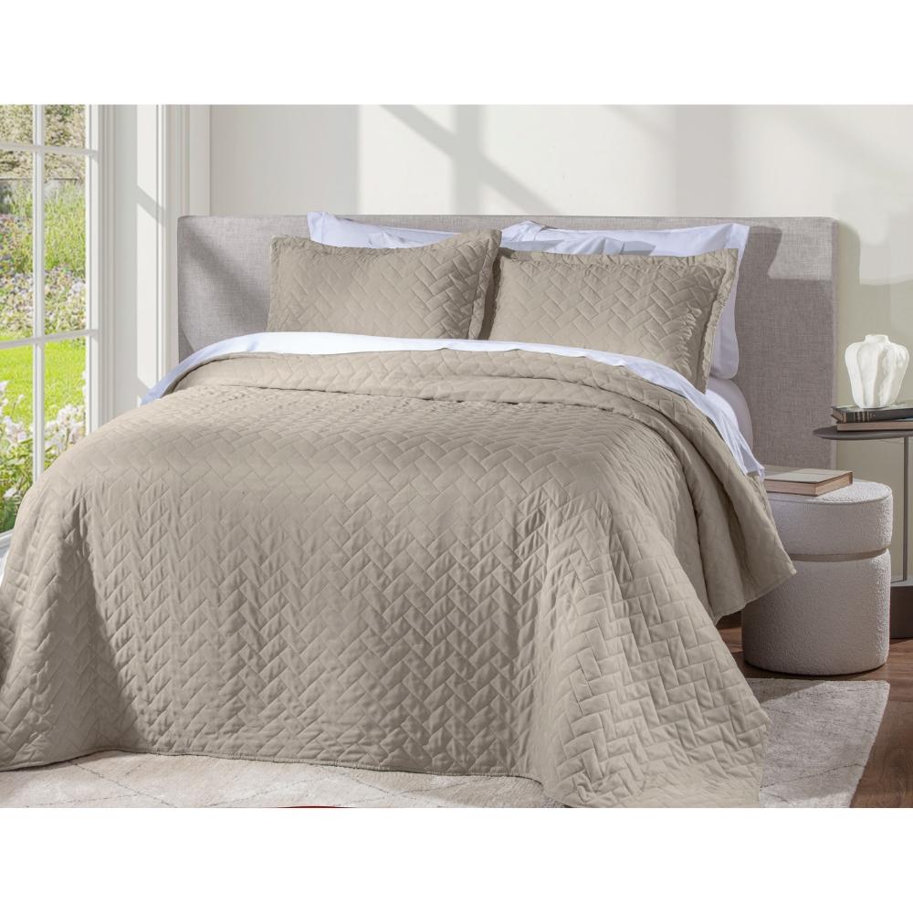 Kit Colcha 3 Peças King 2,60x2,80m Attuale Monaco Taupe Corttex