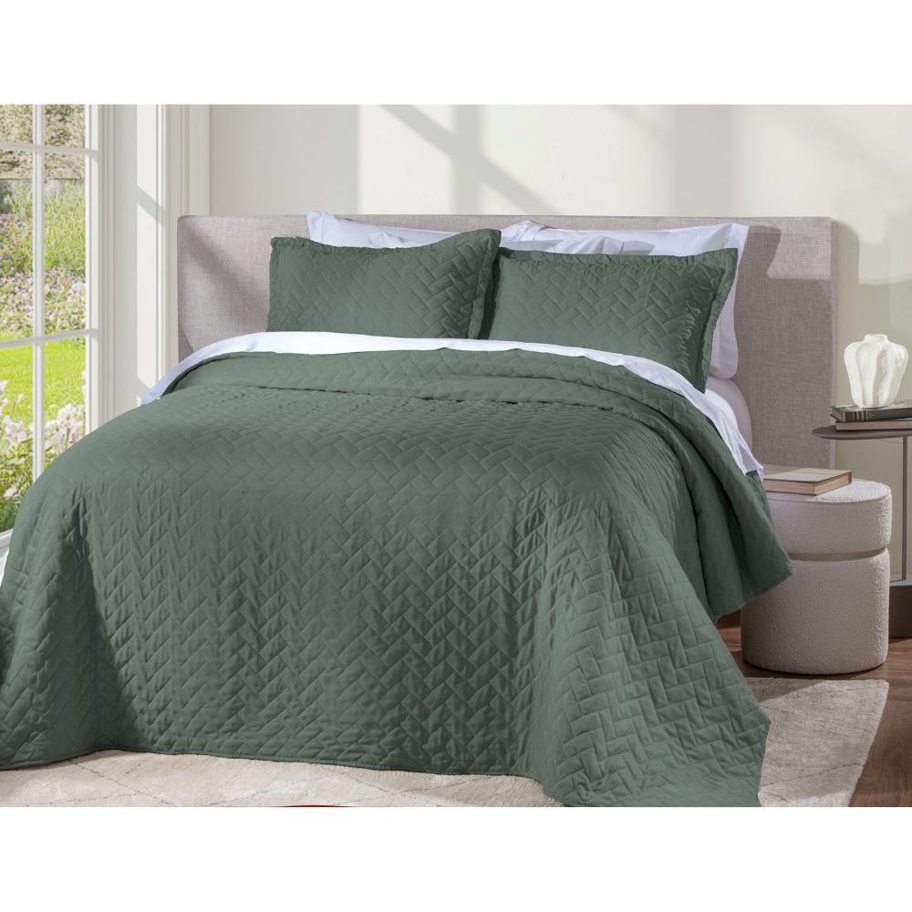 Kit Colcha 3 Peças King 2,60x2,80m Attuale Monaco Verde Corttex
