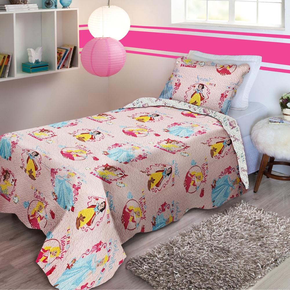 Princesa Colcha Rosa Kit Colcha Ultrasonic Princesas Solteiro Infantil Jolitex