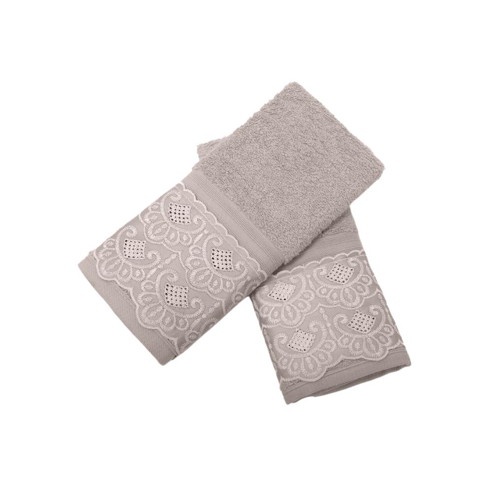 Kit 2 Peças Toalha Social Lavabo Cristal Renda Nadine Bege Buettner