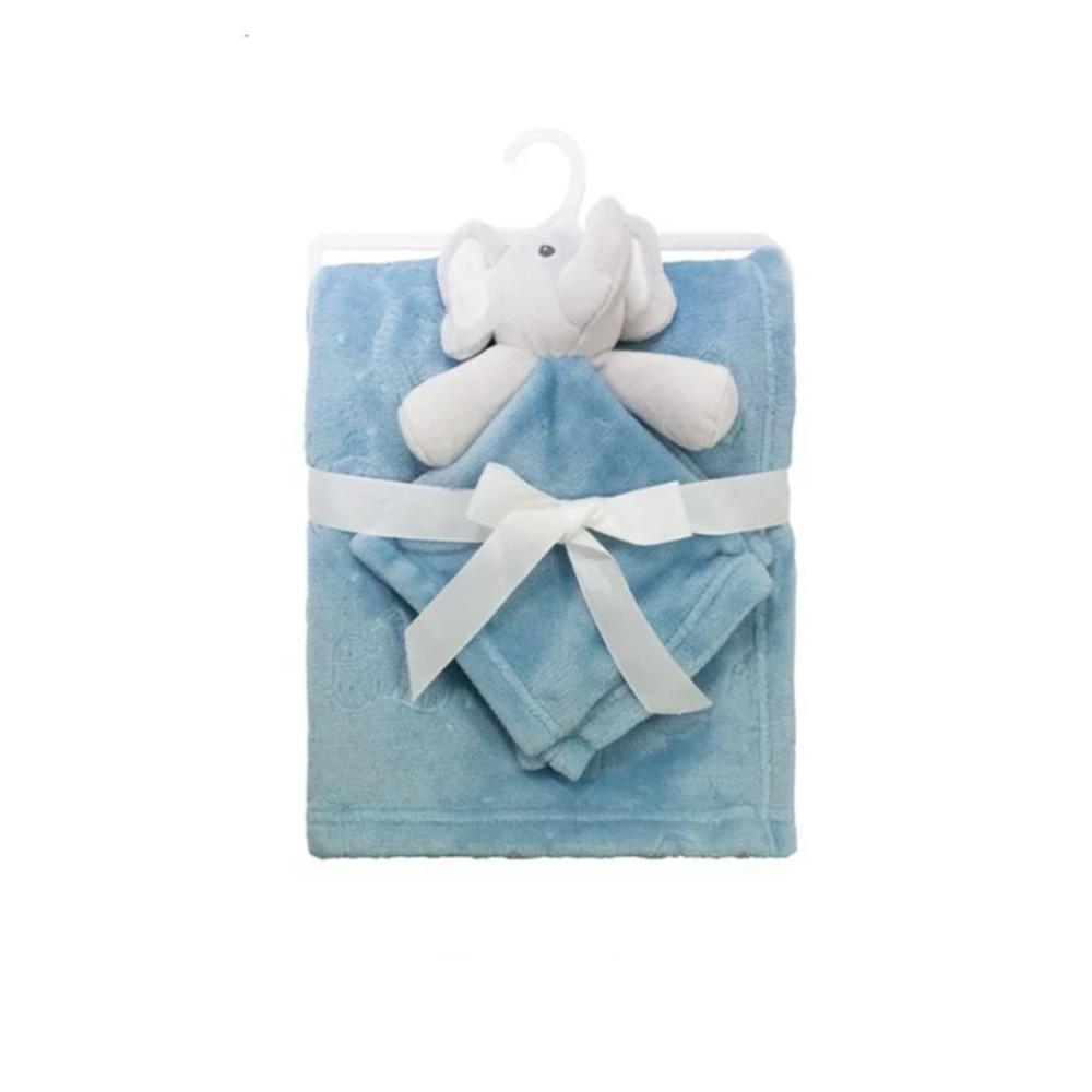 Manta para Bebê Com Naninha Elefante Azul Camesa
