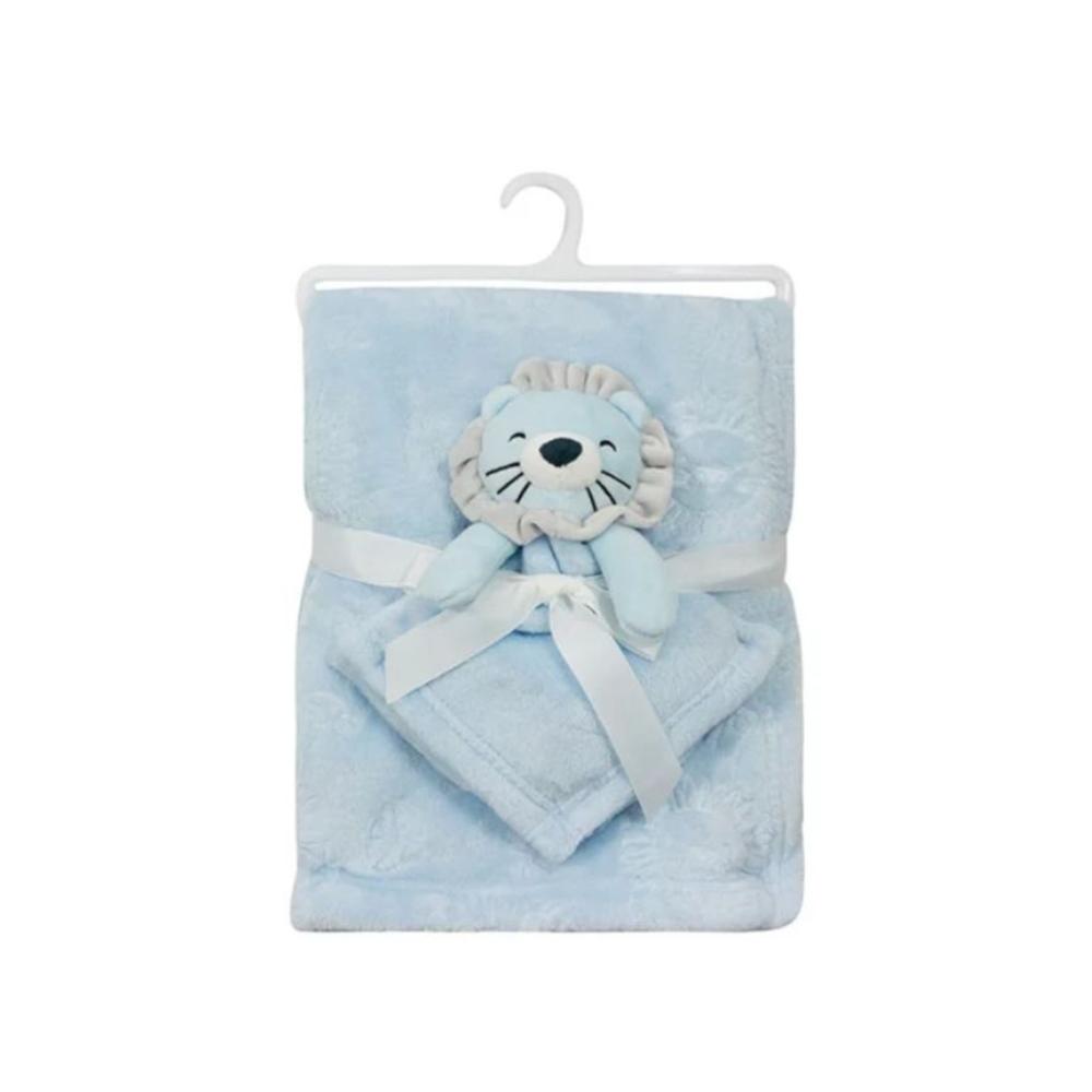 Manta para Bebê Com Naninha Leão Azul Camesa