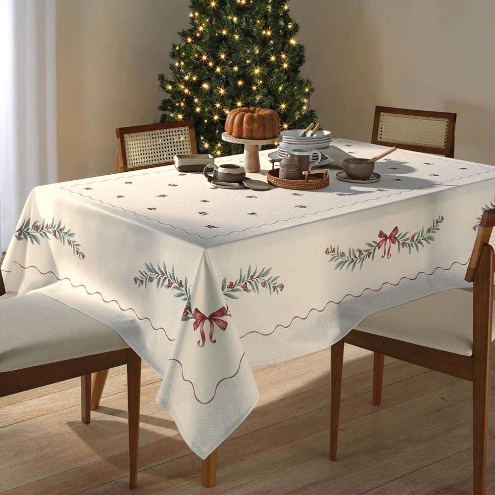Toalha de Mesa Quadrada 8 Lugares 2,00x2,00m Matisse Natal 123 Laços Dohler