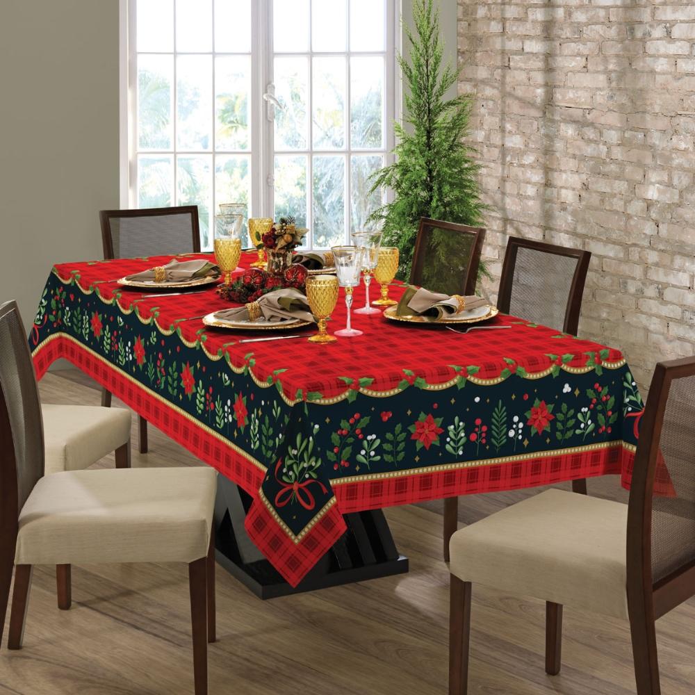 Toalha de Mesa Retangular 8 Lugares 1,55x2,50m Super Prática Natal Radiante Lepper