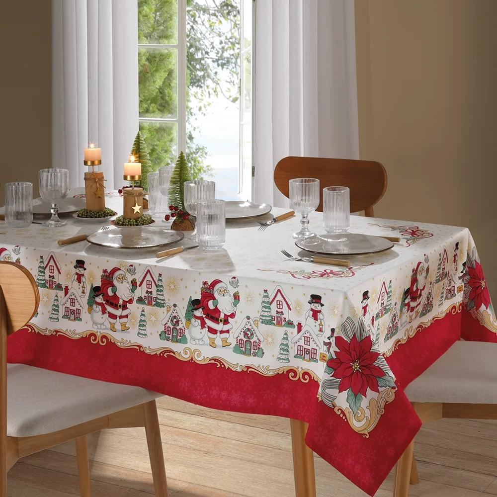 Toalha de Mesa Retangular 8 Lugares 1,60x2,50m Athenas Natal 119 Papai Noel Dohler